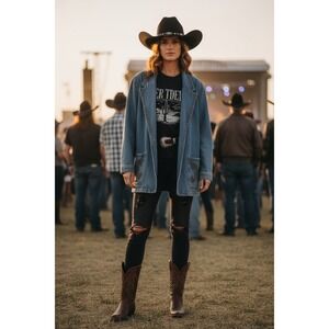 Regina Porter Denim Blazer Women Blue Studded Vintage 90s Jacket Large